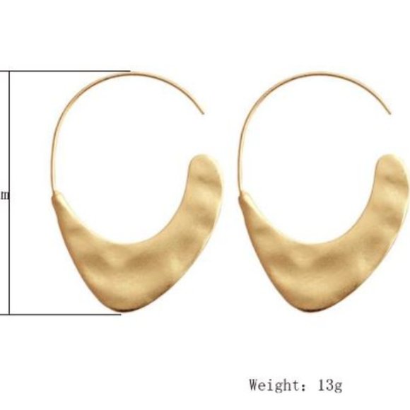 Hammered Goldtone Jewelry Geometric Hoop Earrings - Picture 3 of 4